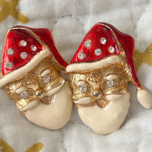 Vintage Don Lin Enamel & Gold Tone SANTA CLAUS Christmas Holiday‎ Earrings - Picture 5 of 12